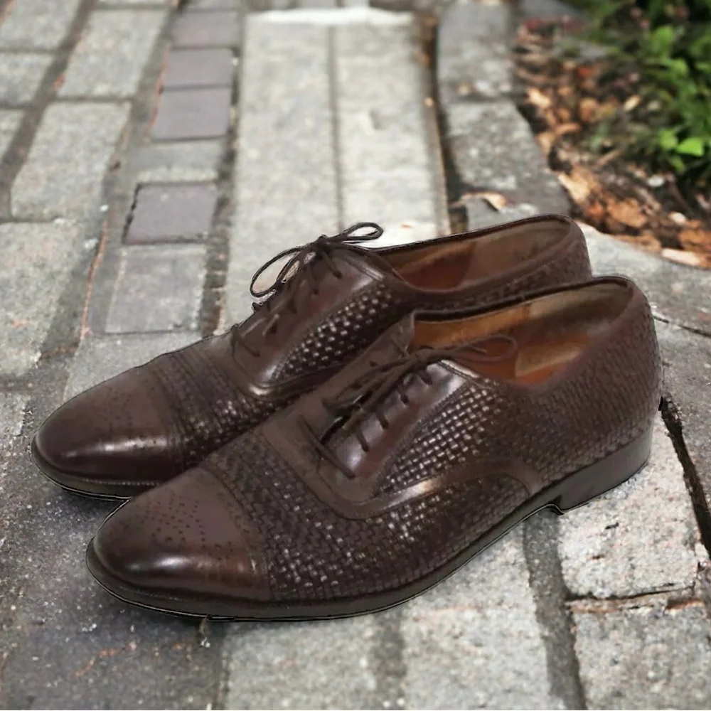 *Flaw Salvatore Ferragamo Woven Leather Lace Oxford Shoes Men's Size 10D H14580 - Picture 16 of 16